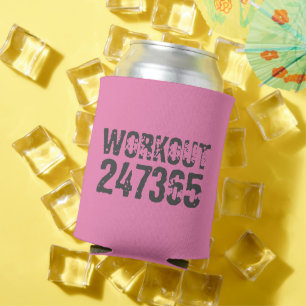 Worn out and scratched text Workout 247365 pink Can Cooler