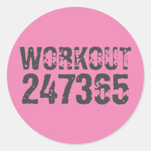 Worn out and scratched text Workout 247365 pink Classic Round Sticker