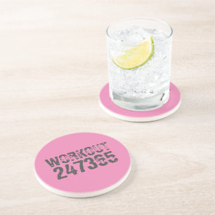 Worn out and scratched text Workout 247365 pink Coaster