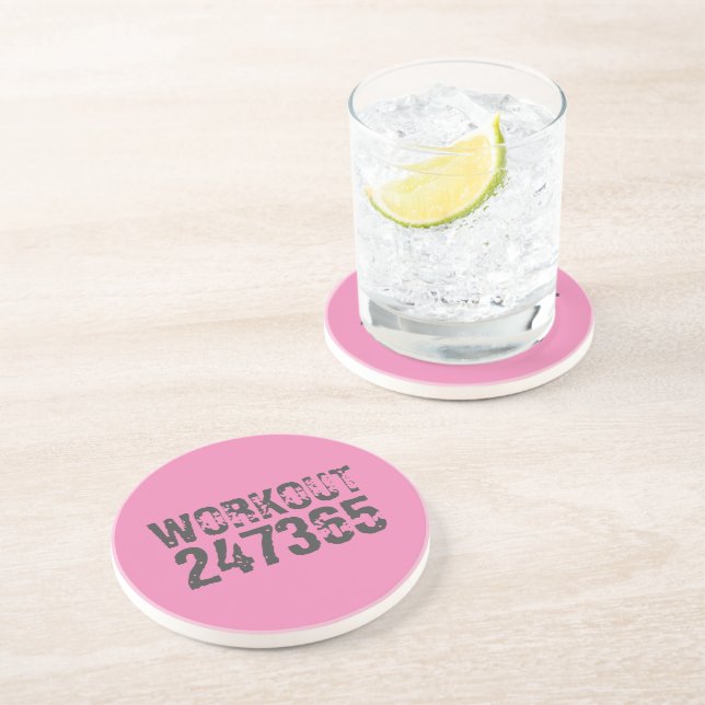 Worn out and scratched text Workout 247365 pink Coaster (Side)