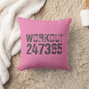 Worn out and scratched text Workout 247365 pink Cushion