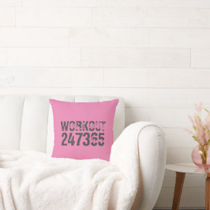Worn out and scratched text Workout 247365 pink Cushion