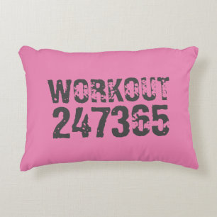 Worn out and scratched text Workout 247365 pink Decorative Cushion