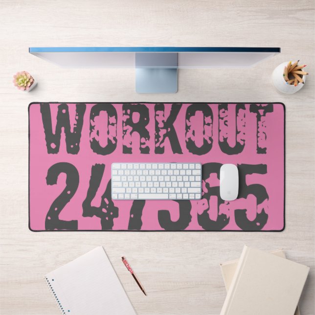 Worn out and scratched text Workout 247365 pink Desk Mat (Office 1)