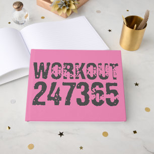 Worn out and scratched text Workout 247365 pink Guest Book