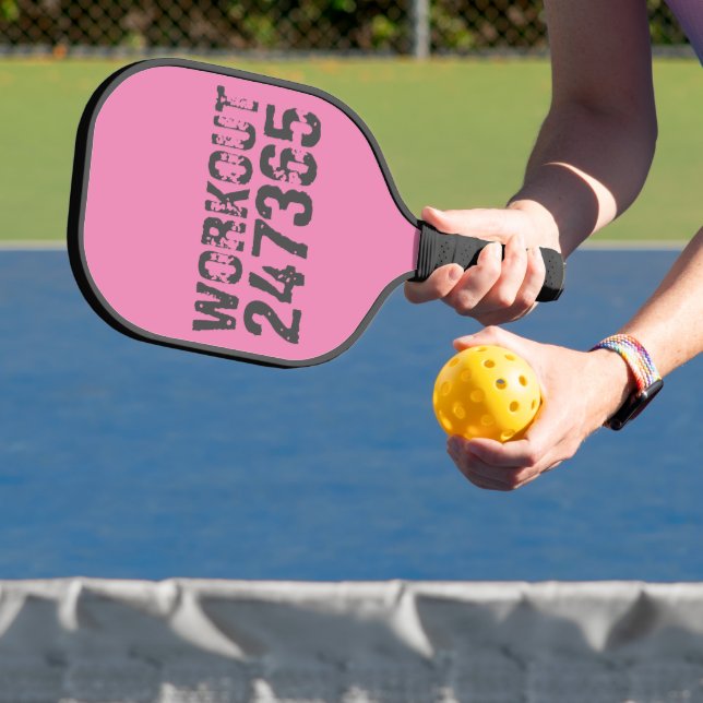 Worn out and scratched text Workout 247365 pink Pickleball Paddle (Insitu)