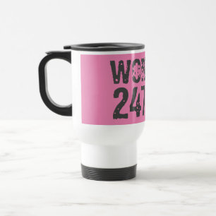 Worn out and scratched text Workout 247365 pink Travel Mug