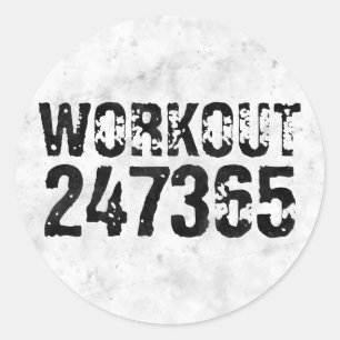 Worn out and scratched text Workout 247365 rustic Classic Round Sticker