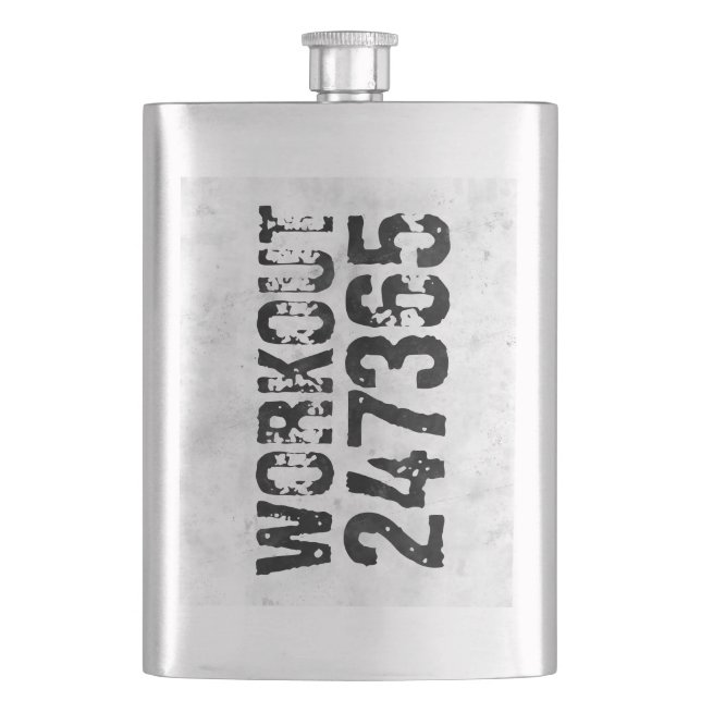 Worn out and scratched text Workout 247365 rustic Hip Flask (Front)