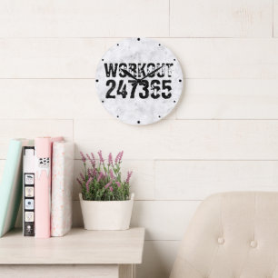 Worn out and scratched text Workout 247365 rustic Large Clock