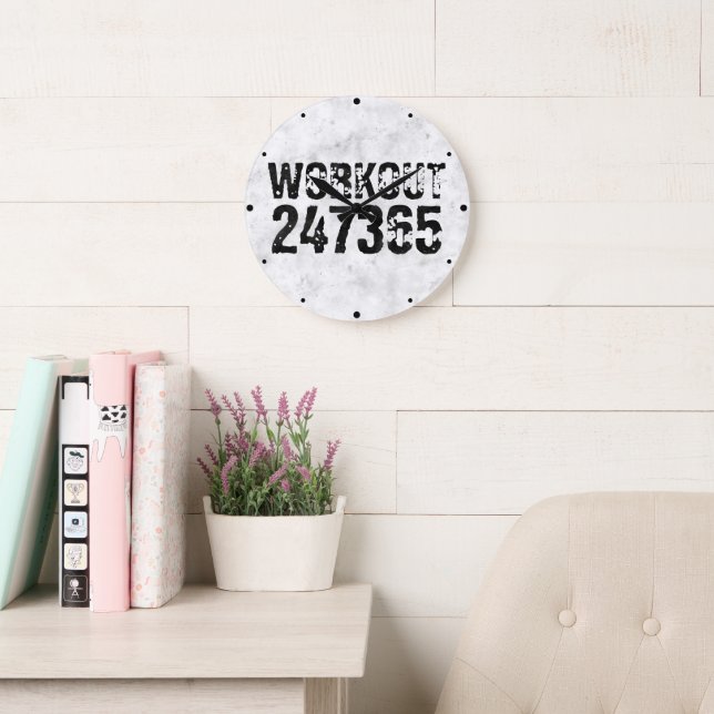 Worn out and scratched text Workout 247365 rustic Large Clock (Reading Room)