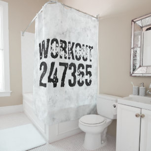 Worn out and scratched text Workout 247365 rustic Shower Curtain