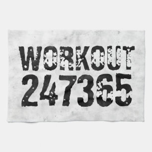 Worn out and scratched text Workout 247365 rustic Tea Towel
