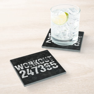 Worn out and scratched text Workout 247365 vintage Glass Coaster