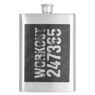 Worn out and scratched text Workout 247365 vintage Hip Flask