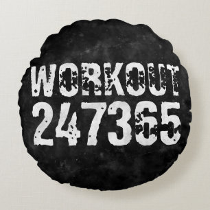 Worn out and scratched text Workout 247365 vintage Round Cushion