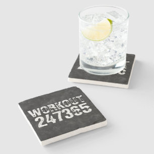 Worn out and scratched text Workout 247365 vintage Stone Coaster