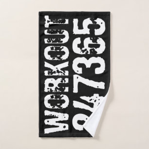 Worn out and scratched text Workout 247365 white Bath Towel Set