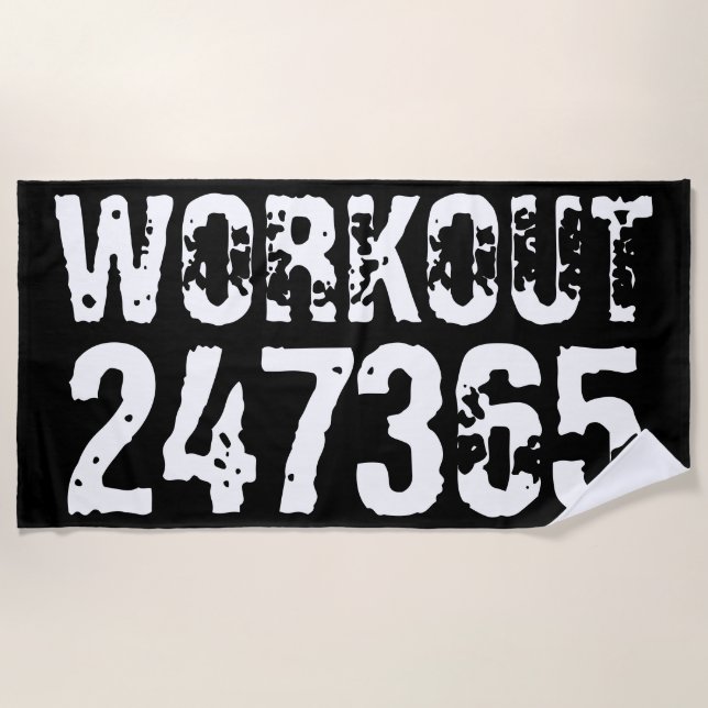Worn out and scratched text Workout 247365 white Beach Towel (Front)