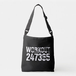 Worn out and scratched text Workout 247365 white Crossbody Bag