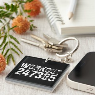 Worn out and scratched text Workout 247365 white Key Ring
