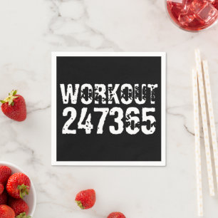 Worn out and scratched text Workout 247365 white Napkin