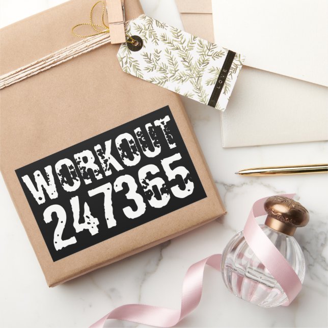 Worn out and scratched text Workout 247365 white Rectangular Sticker (Gifting)