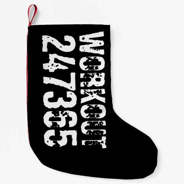 Worn out and scratched text Workout 247365 white Small Christmas Stocking (Front)