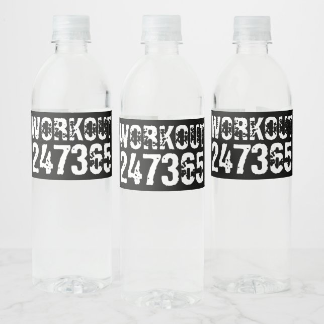 Worn out and scratched text Workout 247365 white Water Bottle Label (Bottles)