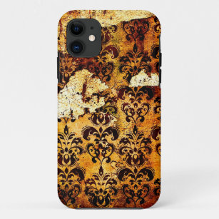 Worn-out Vintage Grunge Damask Pattern iPhone 11 Case