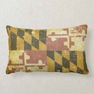 Worn Patriotic Maryland State Flag Lumbar Cushion