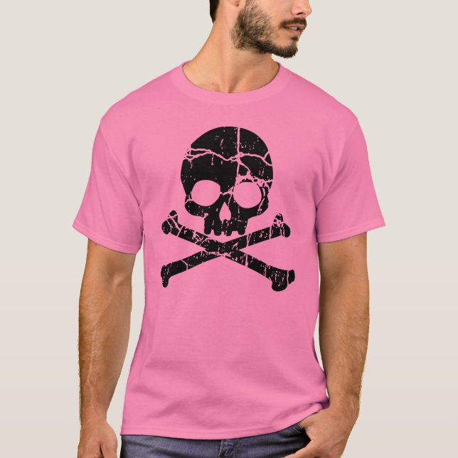Worn Pink Skull and Crossbones T-Shirt (Front)
