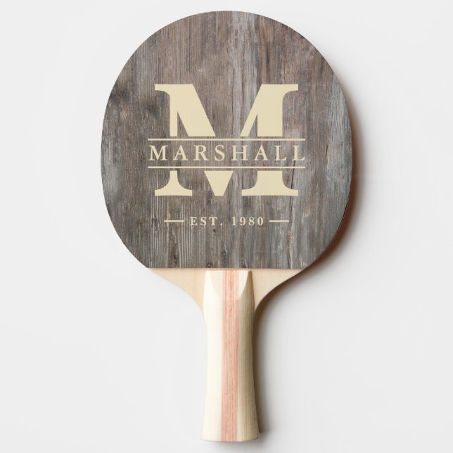 Worn Planks Monogram & Name Overlay Ping Pong Paddle (Back)