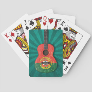 Worn Portuguese Flag Acoustic Guitar, teal Playing Cards
