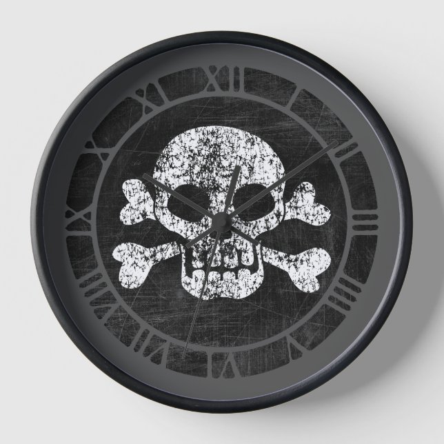 Worn Skull And Crossbones Round Clock (Front)