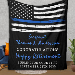 Worn Thin Blue Line Personalised Police Retirement Fleece Blanket