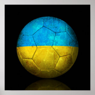 Worn Ukrainian Flag Football Soccer Ball Poster