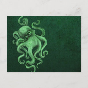 Worn Vintage Octopus Illustration - Green Postcard