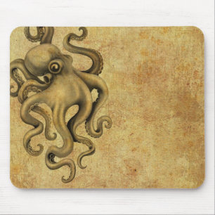 Worn Vintage Octopus Illustration Mouse Pad