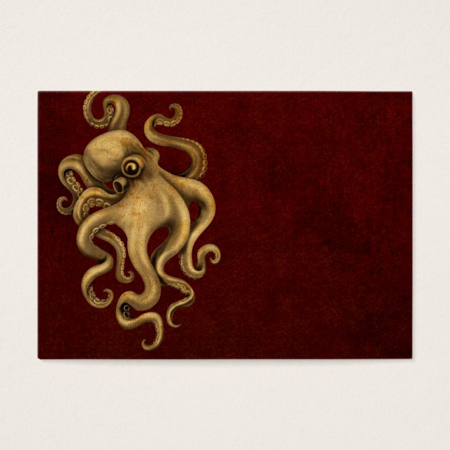Worn Vintage Octopus Illustration on Red (Front)