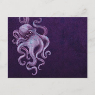 Worn Vintage Octopus Illustration - Purple Postcard