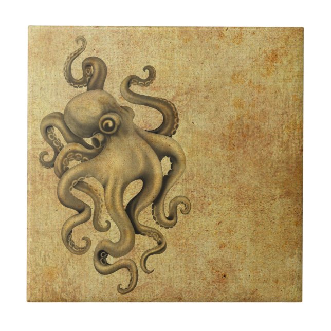 Worn Vintage Octopus Illustration Tile (Front)