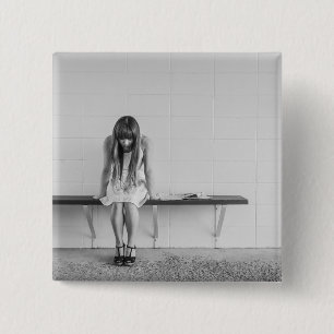 Worried Girl 15 Cm Square Badge