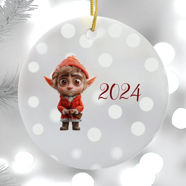 Worried Little Elf Christmas Elf Ceramic Ornament (Creator Uploaded)