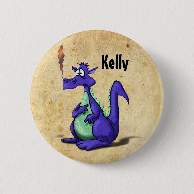 Worried Purple Dragon Cartoon 6 Cm Round Badge (Front)