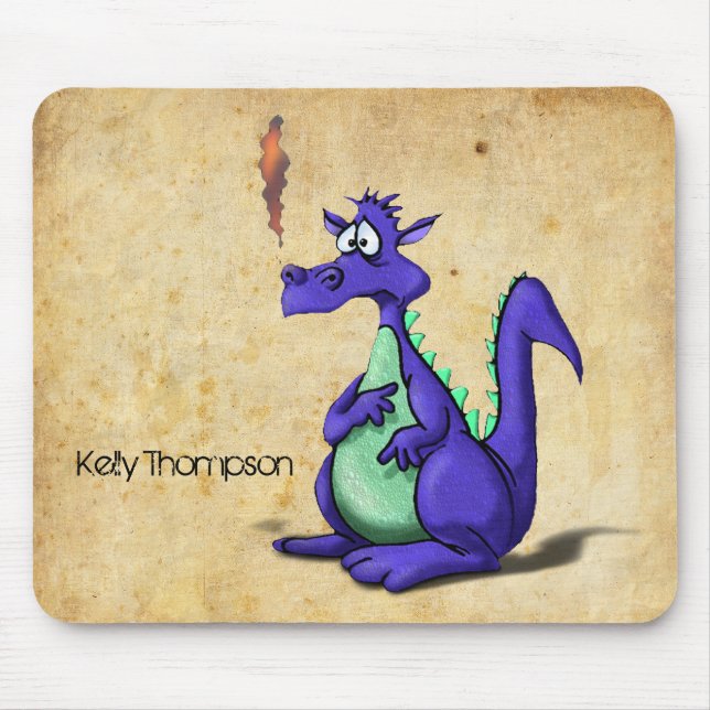 Worried Purple Dragon Cartoon Mouse Pad (Front)