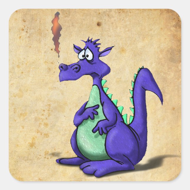 Worried Purple Dragon Cartoon Square Sticker (Front)