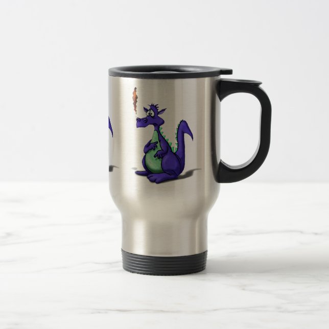 Worried Purple Dragon Cartoon Travel Mug (Right)