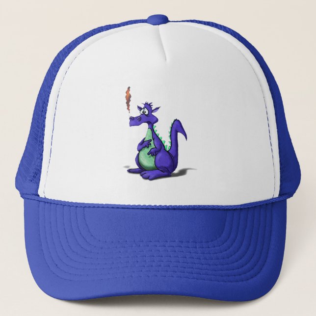 Worried Purple Dragon Cartoon Trucker Hat (Front)