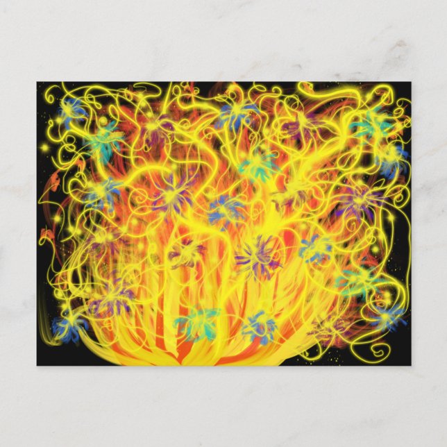 Worship Art Orange Yellow Gold Flames Blue Black Postcard (Front)